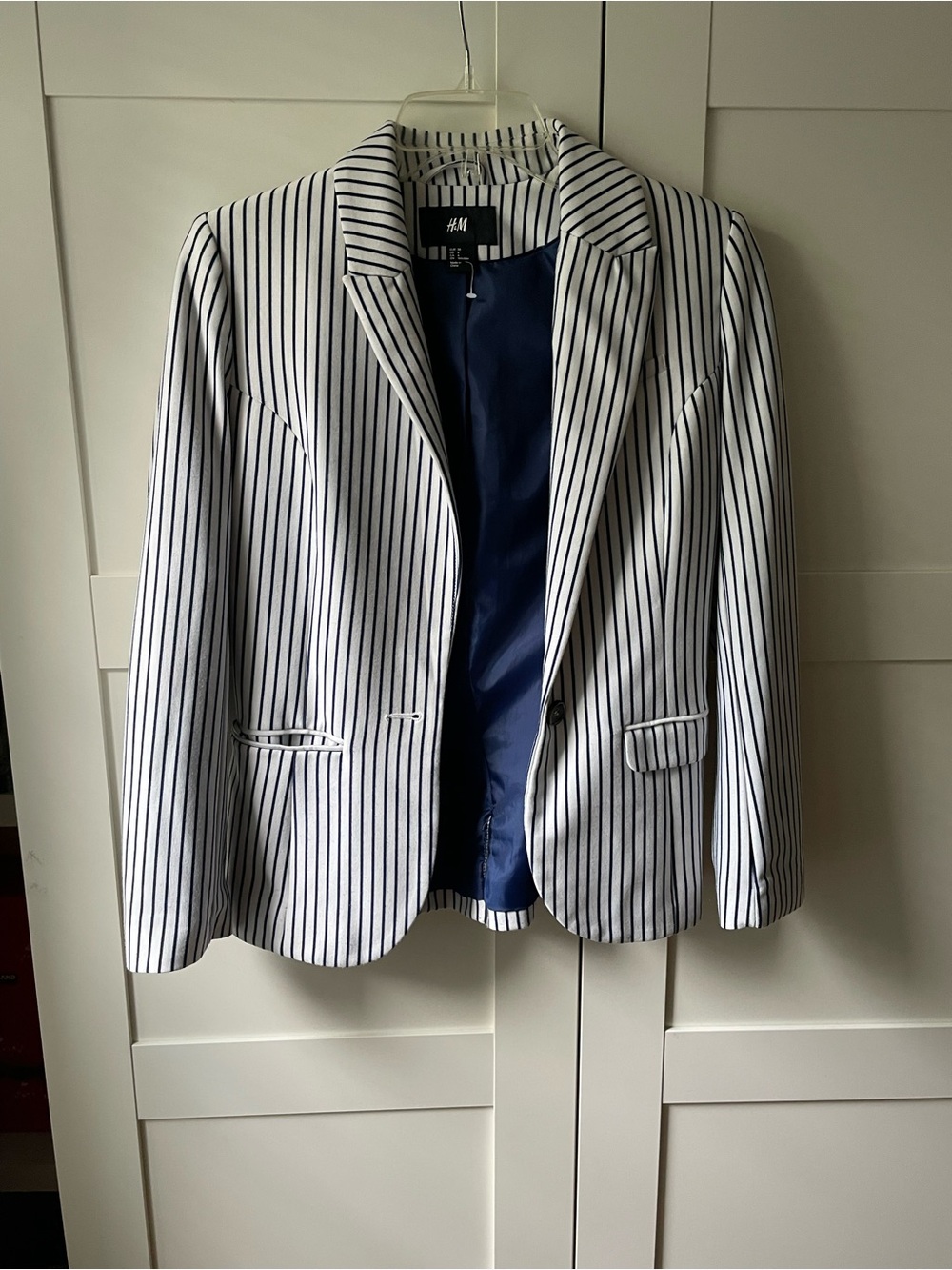 H&M Blue and White Striped Blazer with Pockets